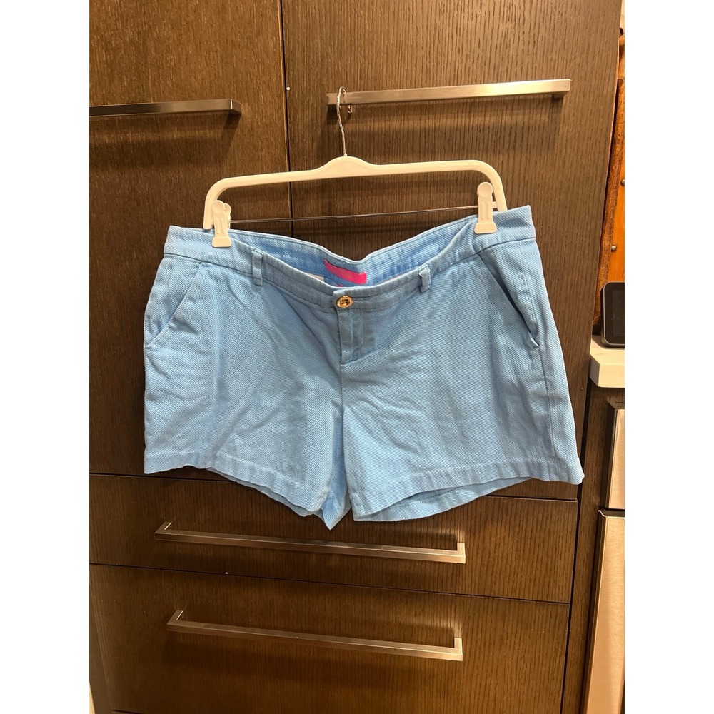 Lilly Pulitzer Adie Ruffle Pocket Textured‎ Stretch Shorts Crew Blue Size 14
